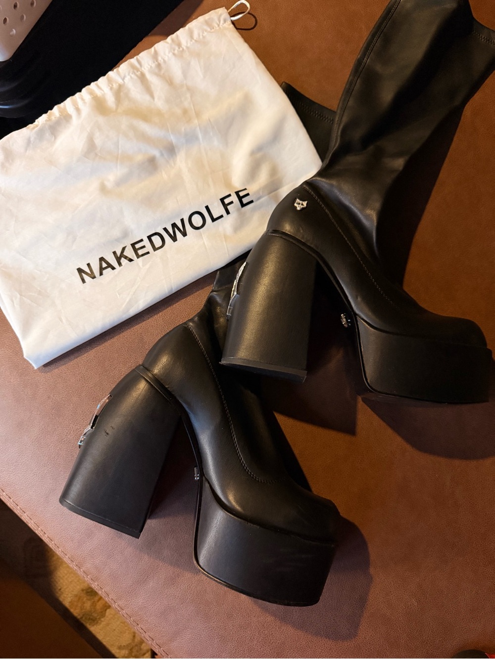Naked Wolfe Black Platform Knee-High Chunky Heel Boots